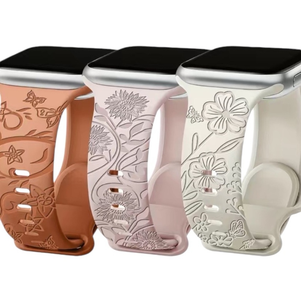 3-Pack Apple Watch Band neutral natural colors floral print pink tan brown NEW